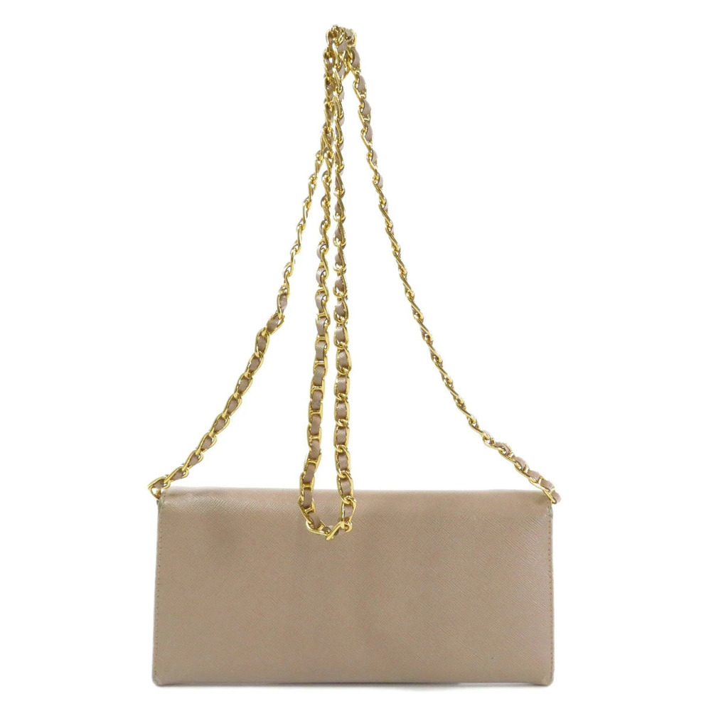 Prada Leather Chain Wallet Wallet Long Black